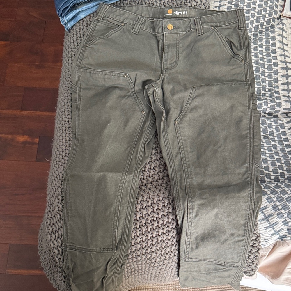 Carhartt Olive Green Straight Leg Pants Sage Green Unlined